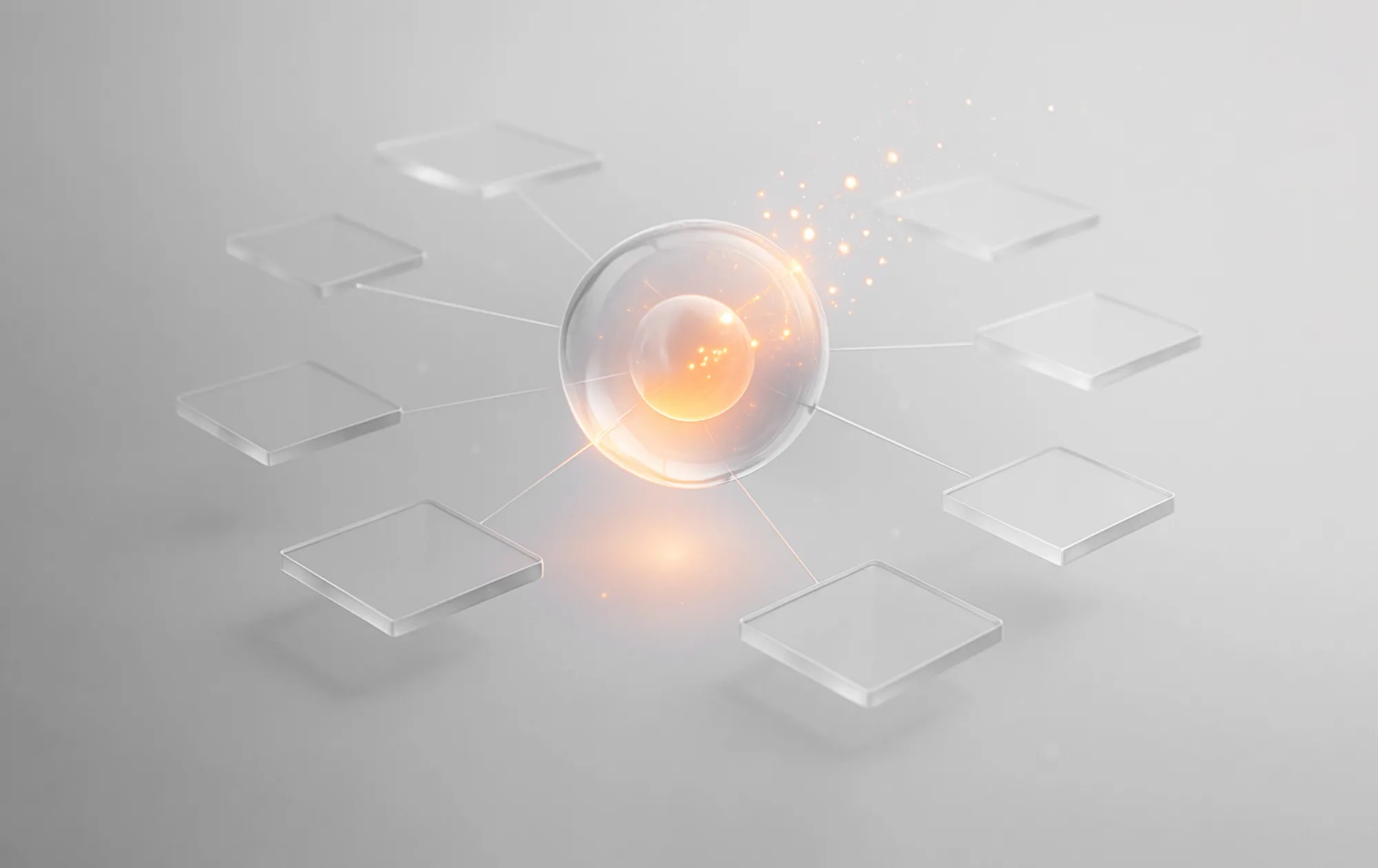Oransje kule koblet til transparente fliser – symboliserer hvordan displayannonser bygger merkevarekjennskap.