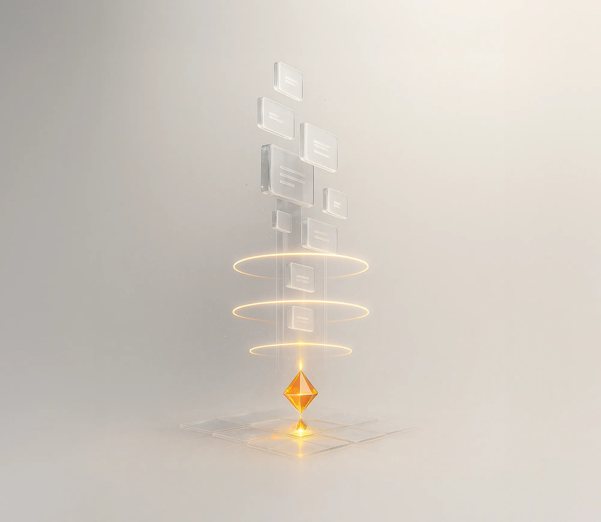 Abstract orange crystal with rising panels and light rings, symbolizing conversion rate optimization