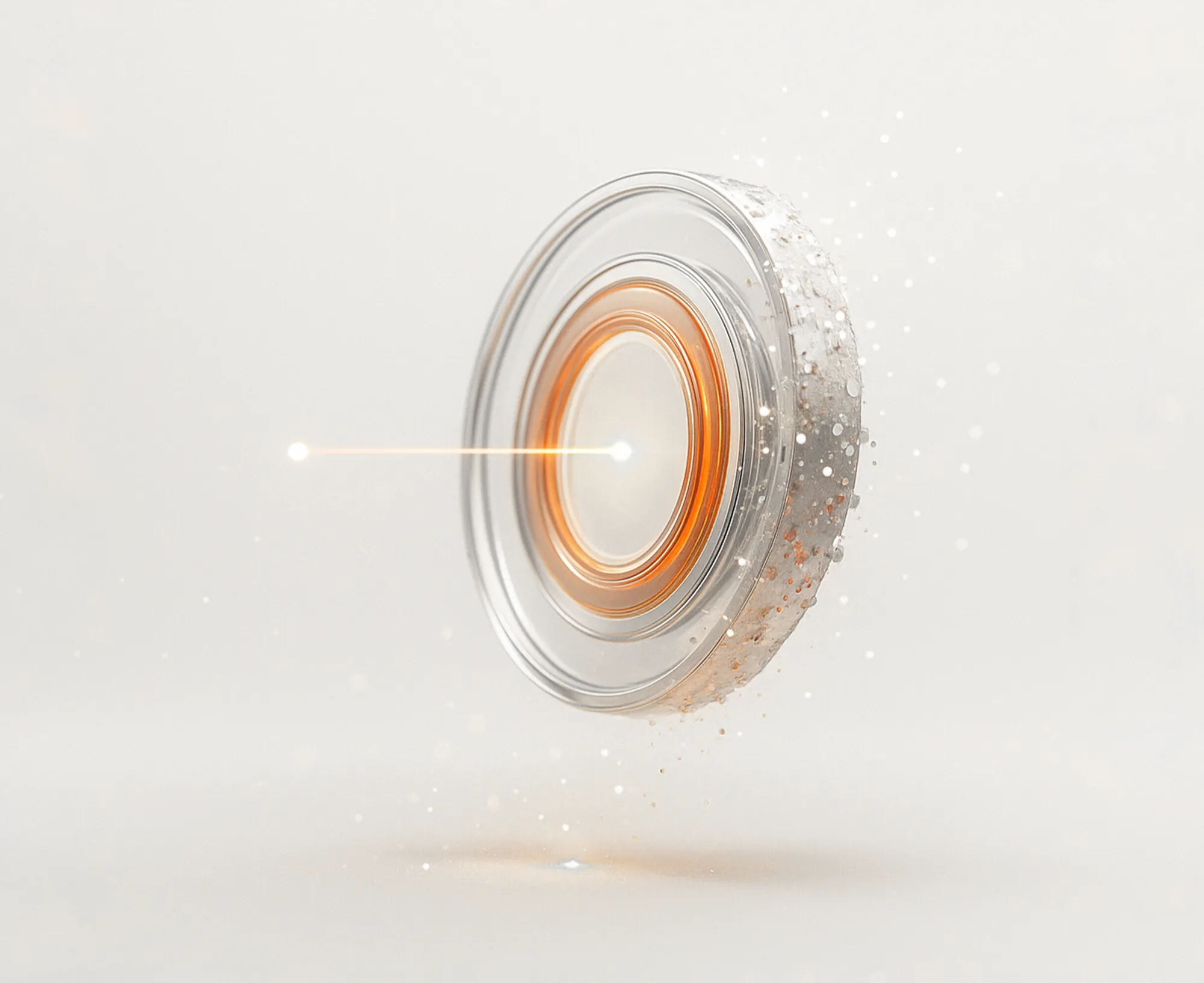 Translucent circle with orange ring and glowing core, representing precision in our Google Ads Management Services.