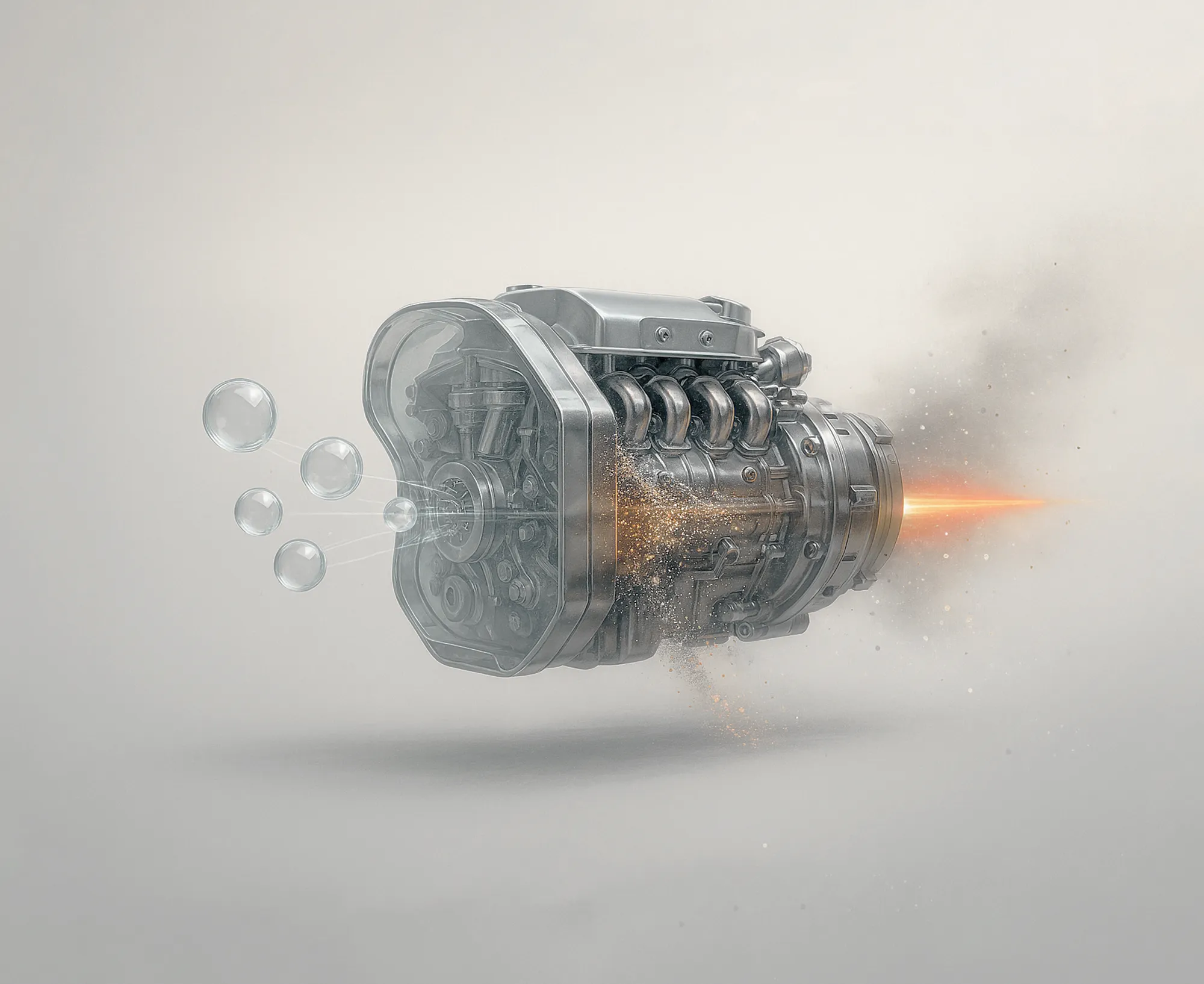 Metallisk motor som sender ut bobler – illustrerer hvordan Google søkeannonser kan drive leadgenerering og vekst.