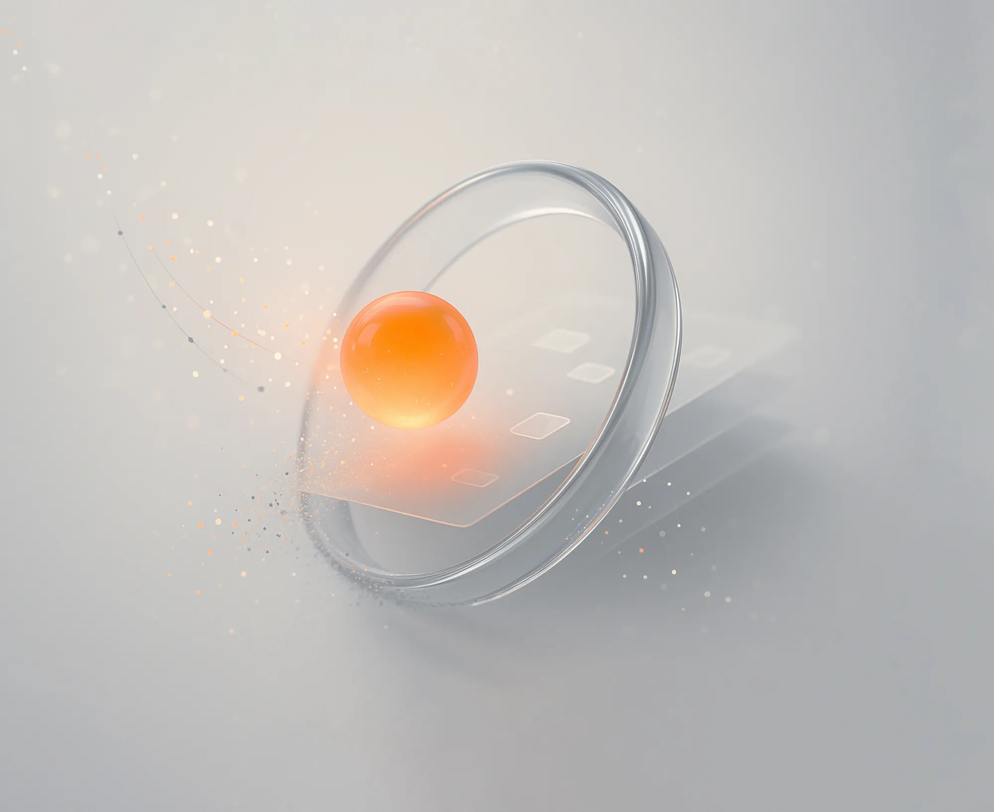 Abstrakt oransje kule i en glassring – symboliserer presisjon og tydelighet i søkemotormarkedsføring.