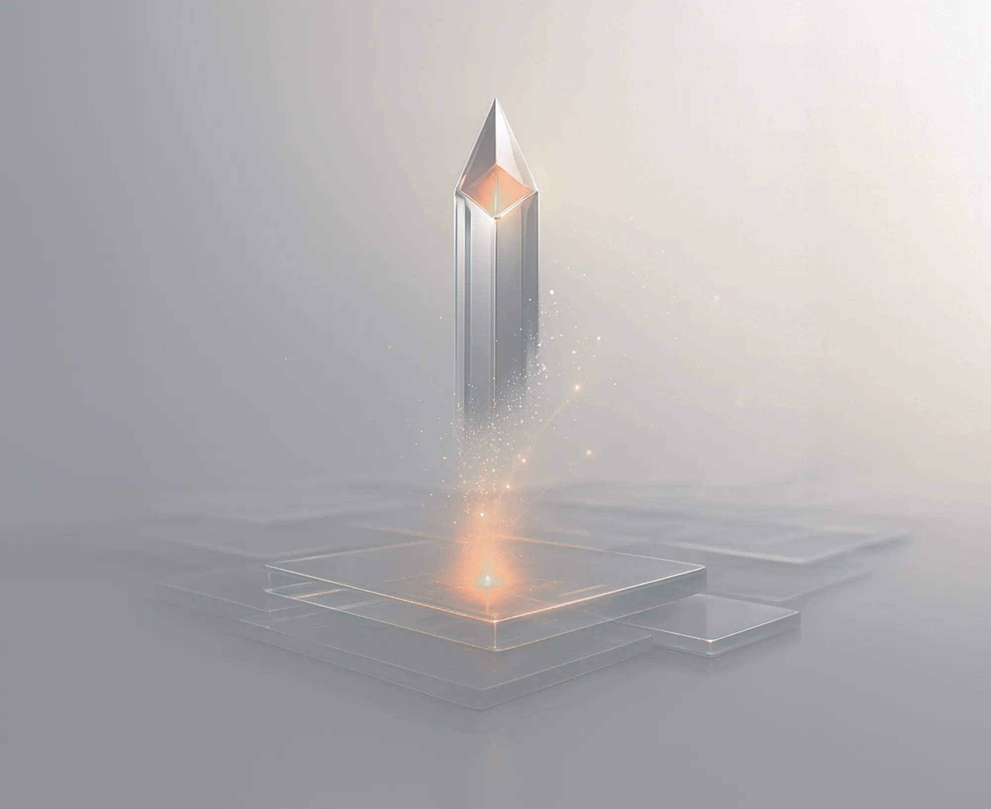 Abstrakt krystallspire som reiser seg fra en glødende base – symboliserer å ligge i forkant av konkurrentene med synlighet i søk.