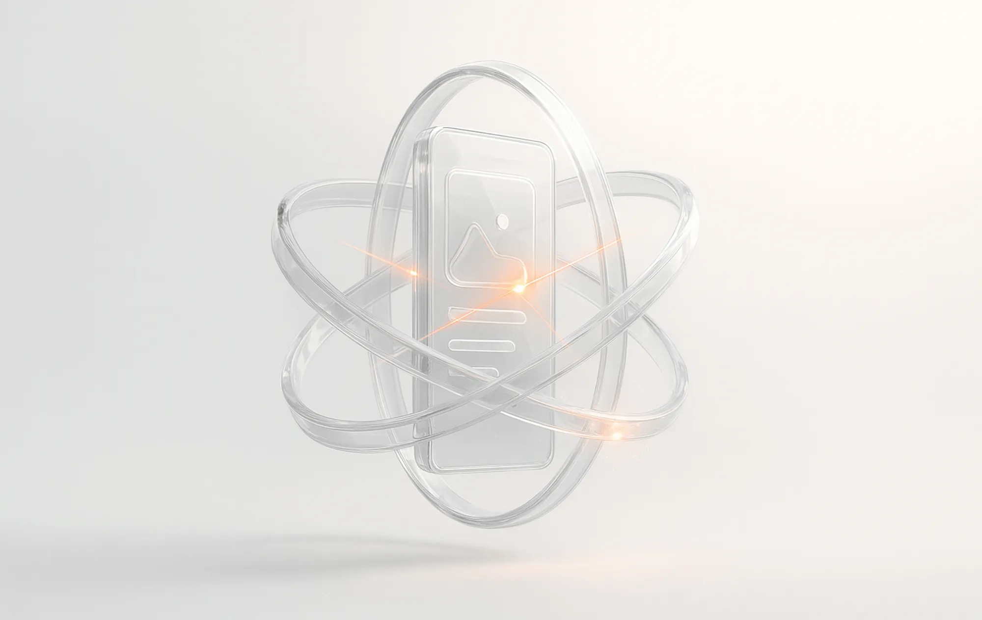 Transparent smarttelefon med kryssende, glødende ringer – symboliserer digital markedsføring og konverteringsoptimalisering.